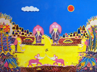 Six éléphants – huile – 81x60cm