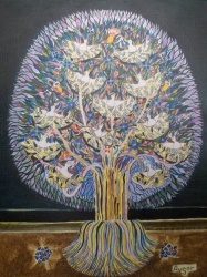 Bouquet aux oiseaux – huile sur toile – 61x46cm 